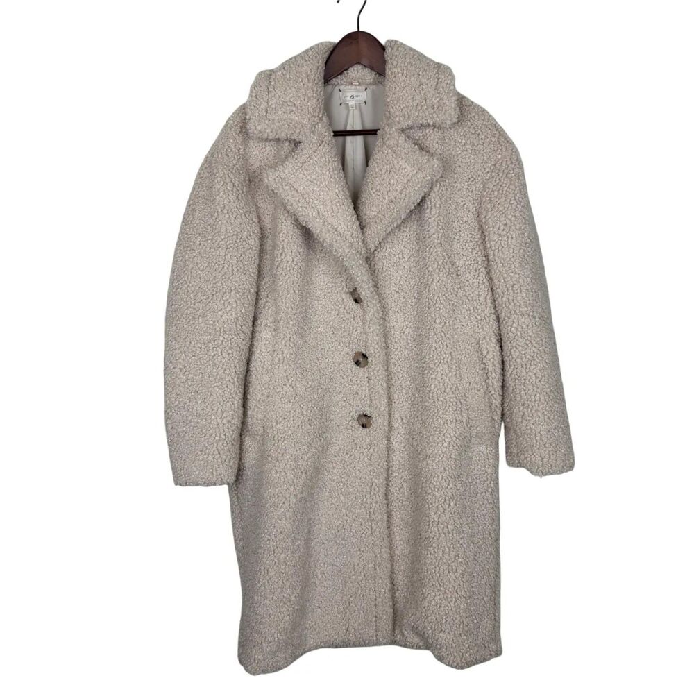 Lou & Grey Boucle Teddy Fuzzy Cream Trench Coat Jacket Women's Medium